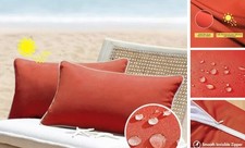 12x20 Set of 2 Outdoor Waterproof Lumbar Pillowcase 20" x 12" Pack of 2 Red