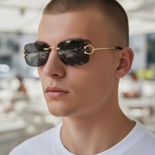 New Cartier Rimless Piccadilly bigC Decor gold Occhiali Frame Glasses sunglass