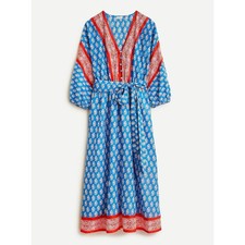 J Crew V-Neck Cover Up Dress in Classic Block Print Blue Floral Women M Coastal