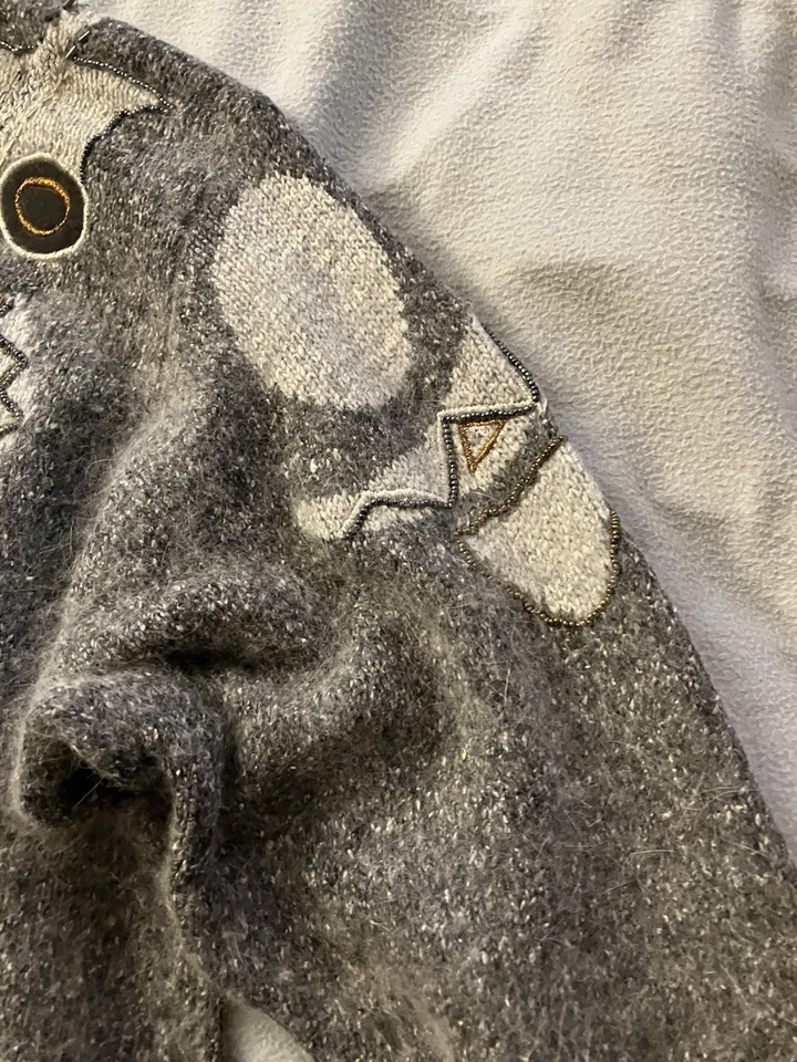 Винтажный Arlando женщин L серый пуловер свитер бисер, шелк, нейлон и ангора - Изображение 2 из 4