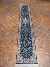 2'6 x 15 Runner Hand Knotted Hunter Green Fine Oriental Rug G1092