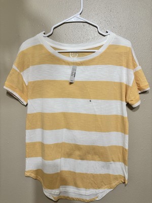Maurices 24 7 Top Women Size S Yellow White Stripe Soft Casual Comfort Tee NWT