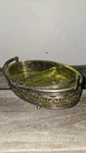 1930's Depression Green Glass Oval 2 Part Relish Dish & Carrier