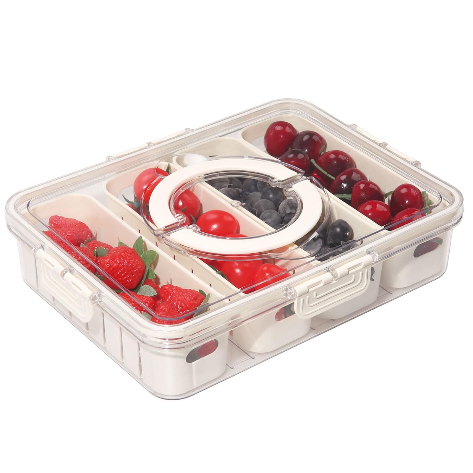 Divided Serving Tray with Lids Handle and Removable Colanders Snackle Charcuterie Board