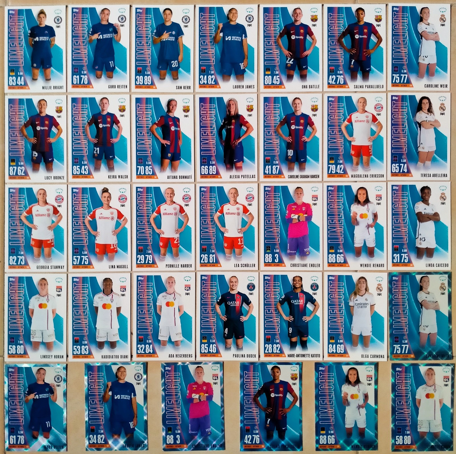 Topps Match Attax Extra 2023/24 CL - Limelight Base Completo + 7 Cards Parallele