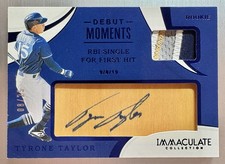 Tyrone Taylor 2020 Panini Immaculate Debut Moments Relic Bat Auto #’d 08/25 Rc