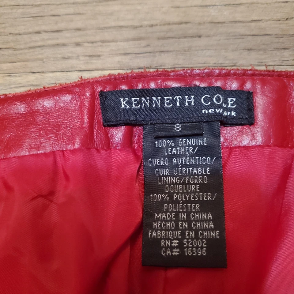 Pantalón Kenneth Cole rojo de cuero ligero para mujer talla 8 y2k cremallera lateral Foto 3 de 4