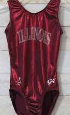GK Leotard Foil Metallic Cranberry Red Gems USA Gymnastics AXS Adult XS