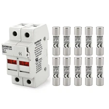 RT18-32 Fuse Holder Base with 10x 4A Ceramic Fuses 2 Pole DIN Rail Mount