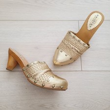 Bridget Shuster Clogs 10 Gold Leather Studded Braided Closed Toe Mule Heels