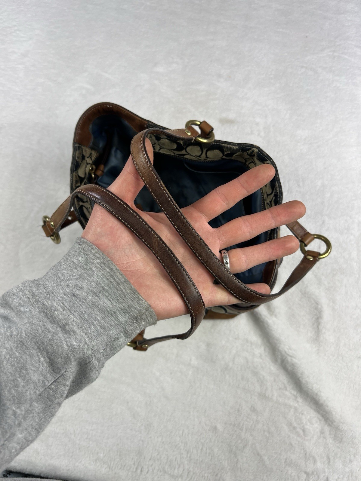 Distressed Coach Patchwork Hand Shoulder Bag Deni… - image 19