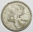 1957 25c Canada 80% Silver Quarter - RAW - 25 Cents - Queen Elizabeth II
