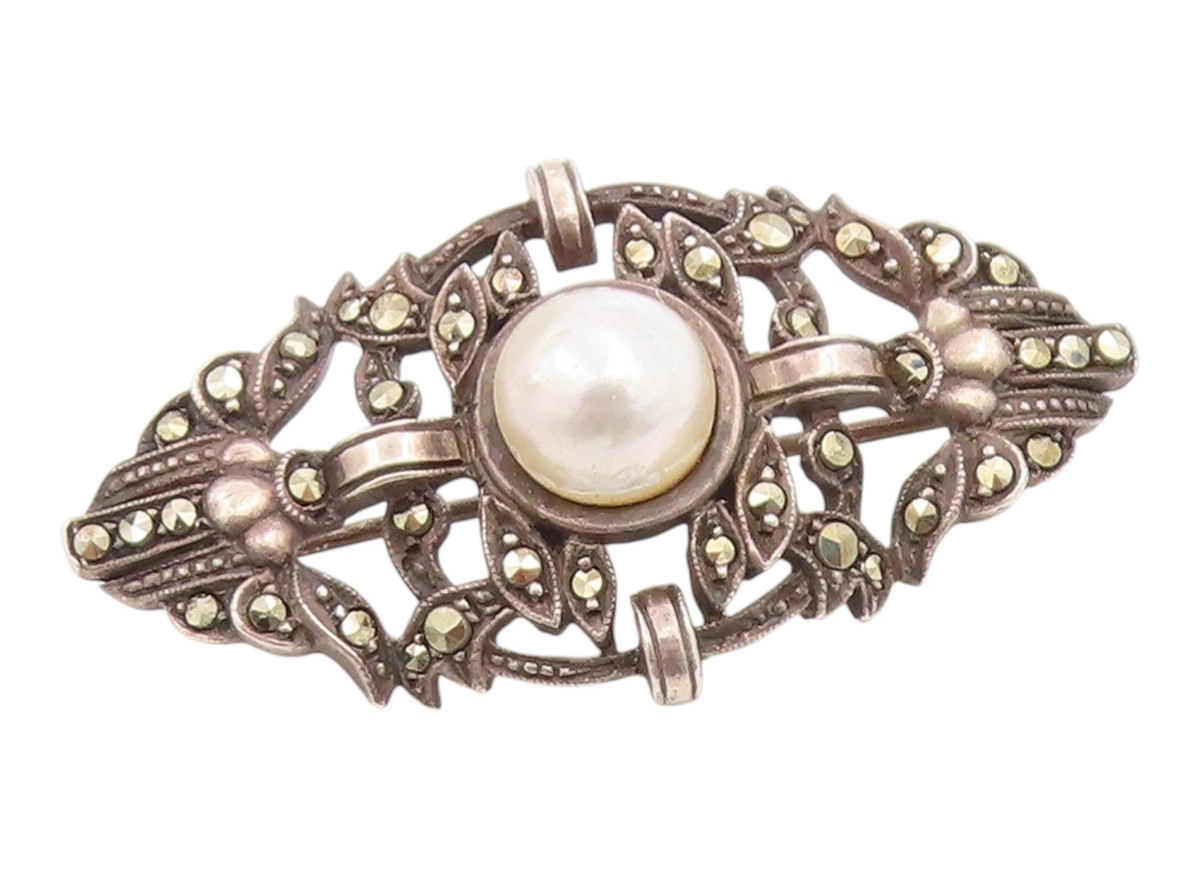 925 Sterling Silver Vintage Brooch Pin GERMANY Elegant Pearl 