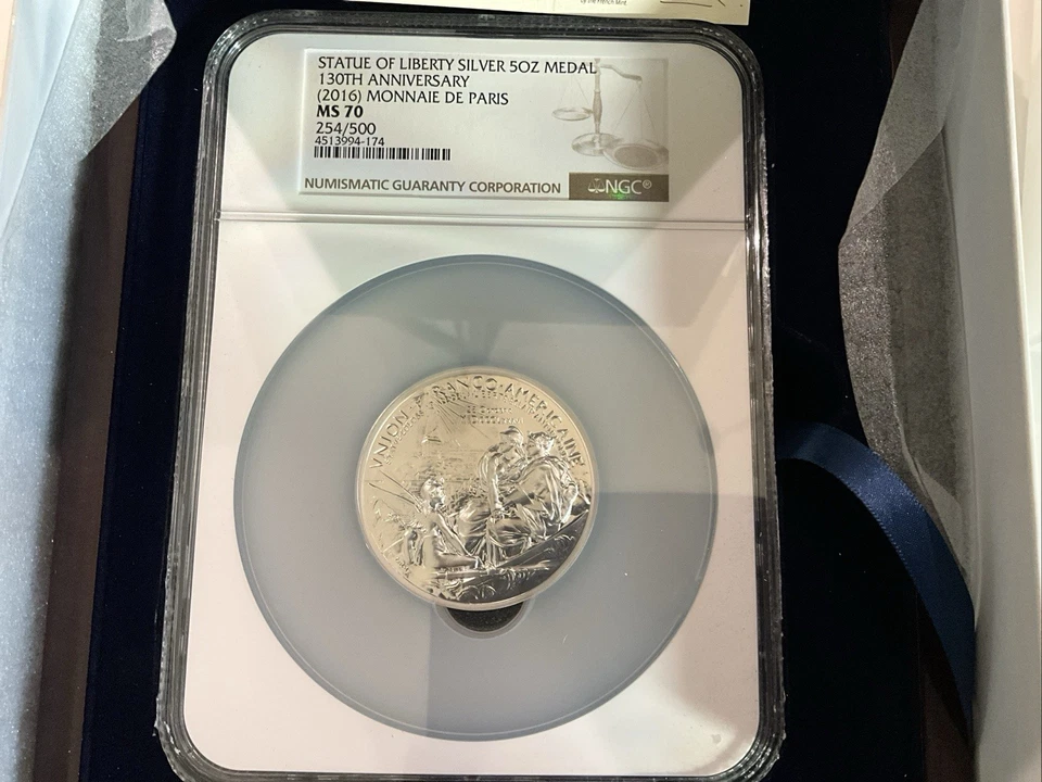 2016 MS 70 Monnaie De Paris 自由女神像 5 盎司银质奖章盒 NGC — 第 2/4 张图片