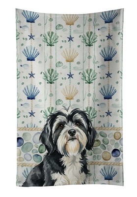 Caroline's Treasures Black White Tibetan Terrier Coastal Sea Glass Kitchen Towel