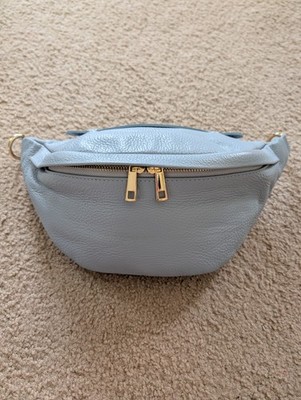 Genuine Leather Borse In Pelle Light Blue Leather - Minimal Crossbody Fanny Pack