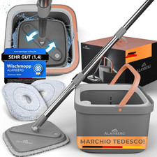 ® Set Mocio Lavapavimenti Con Secchio- 2 Scomparti per Acqua Pulita E Sporca,Moc