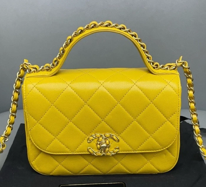 Chanel Cocohandle MM Chain Top Handle Bag Crossbody Yellow Gold