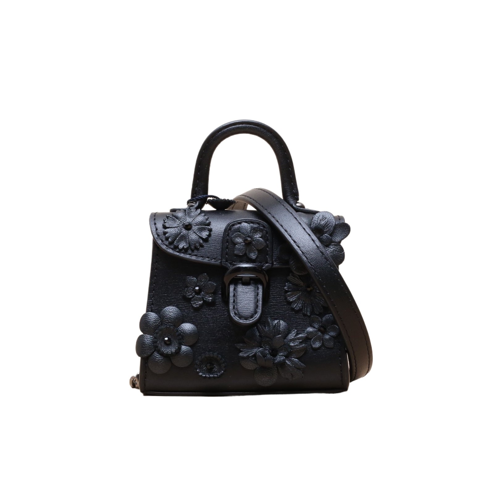DELVAUX Black Brillant super Mini Embroidered Flower Studded Bag  P225582811