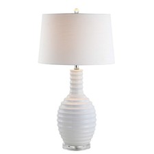 29.5" White Ceramic Table Lamp for Living Room Bedroom Decor, Modern Ribbed S...