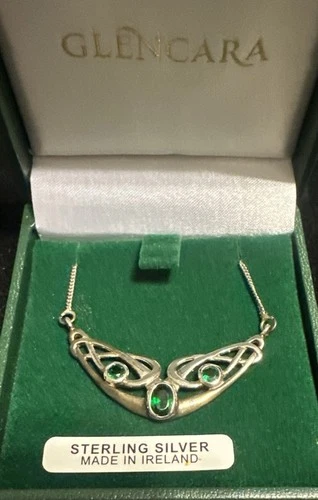 Vintage Official LORD OF THE RINGS 925 Sterling Silver Elf Emerald Necklace