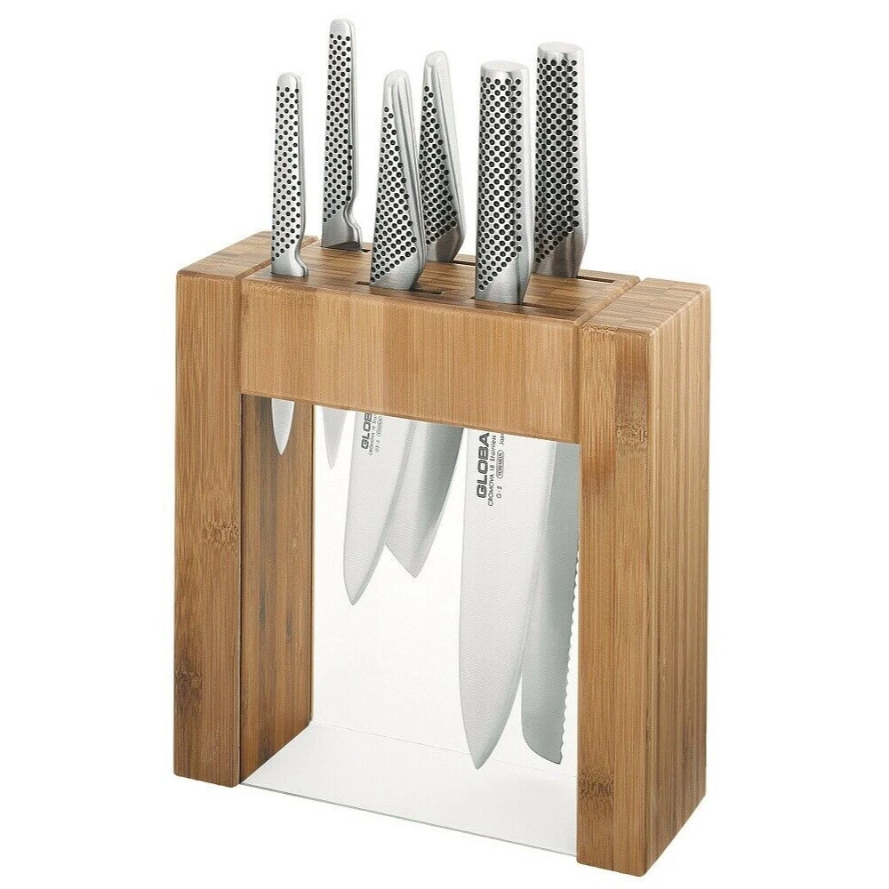 NEW GLOBAL 7PC IKASU BAMBOO KNIFE BLOCK SET 7 PIECE KNIVES