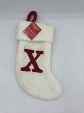 NWT White Holiday Monogrammed Cable Knit Christmas Stocking Initial LETTER X 8  