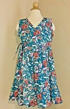 Tea Girl's 7 Floral Summer Wrap Dress Multi-color Cotton Pristine Condition.