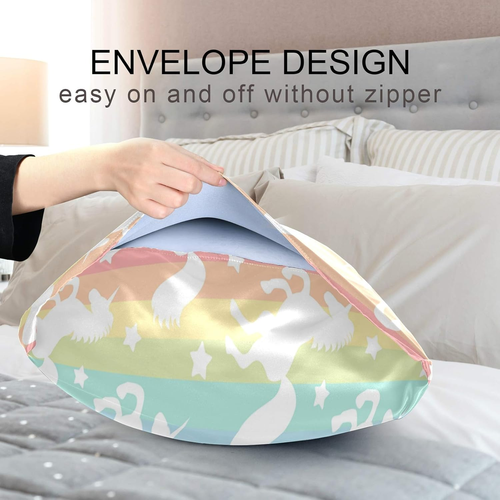 Satin Pillowcase for Hair and Skin, Queen Size Cute Licorne Rainbow Stripe Decor - Picture 7 of 8