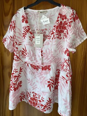 Damen rot weiß Franesca Bettini Top Größe Small neu Etikett reines Leinen 