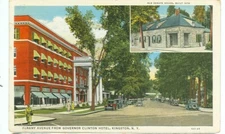 KINGSTON,NEW YORK-ALBANY AVENUE FROM GOVERNOR CLINTON HOTEL-LINEN-PM-(NY-K#2)