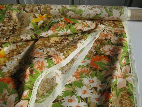 VTG 1960s 70s Waverly Retro Fabric Mod Floral 6+Y Orange Brown Taupe Daisies - Picture 13 of 19