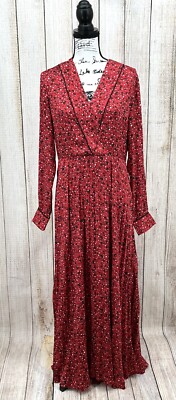 Scotch & Soda Midi Dress Size Medium Red Space Floral Long Sleeve