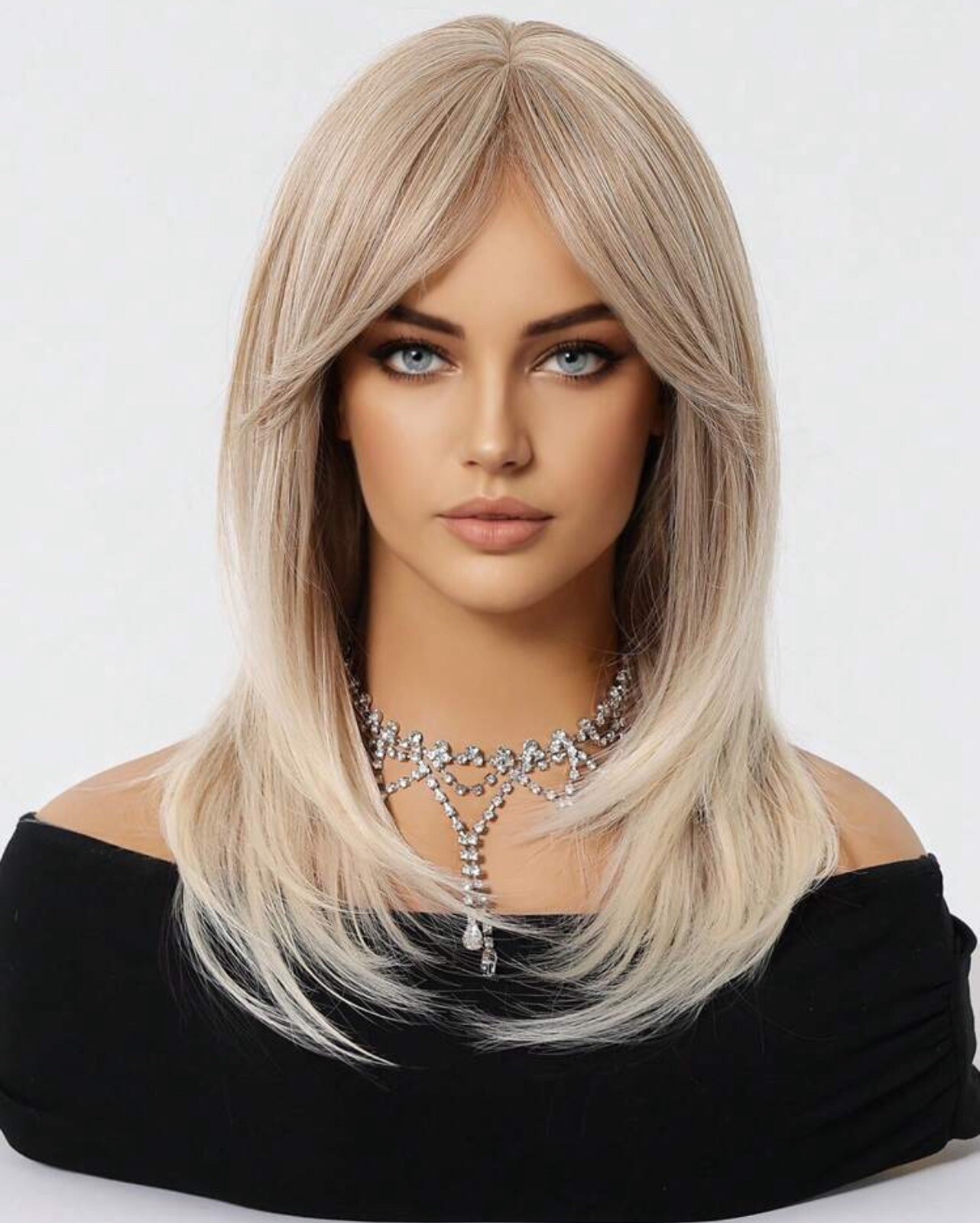 Perruque blonde contre les cheveux fins avec frange et 4 bonnets - 2
