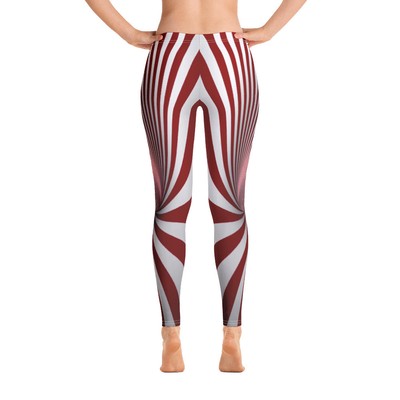 Fun Red White Swirl Design, Optical Illusion, Full Length Leggings