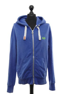 Superdry Orange Label Herren Sweatjacke Jacke L blau Zip Kapuze + Baumwolle