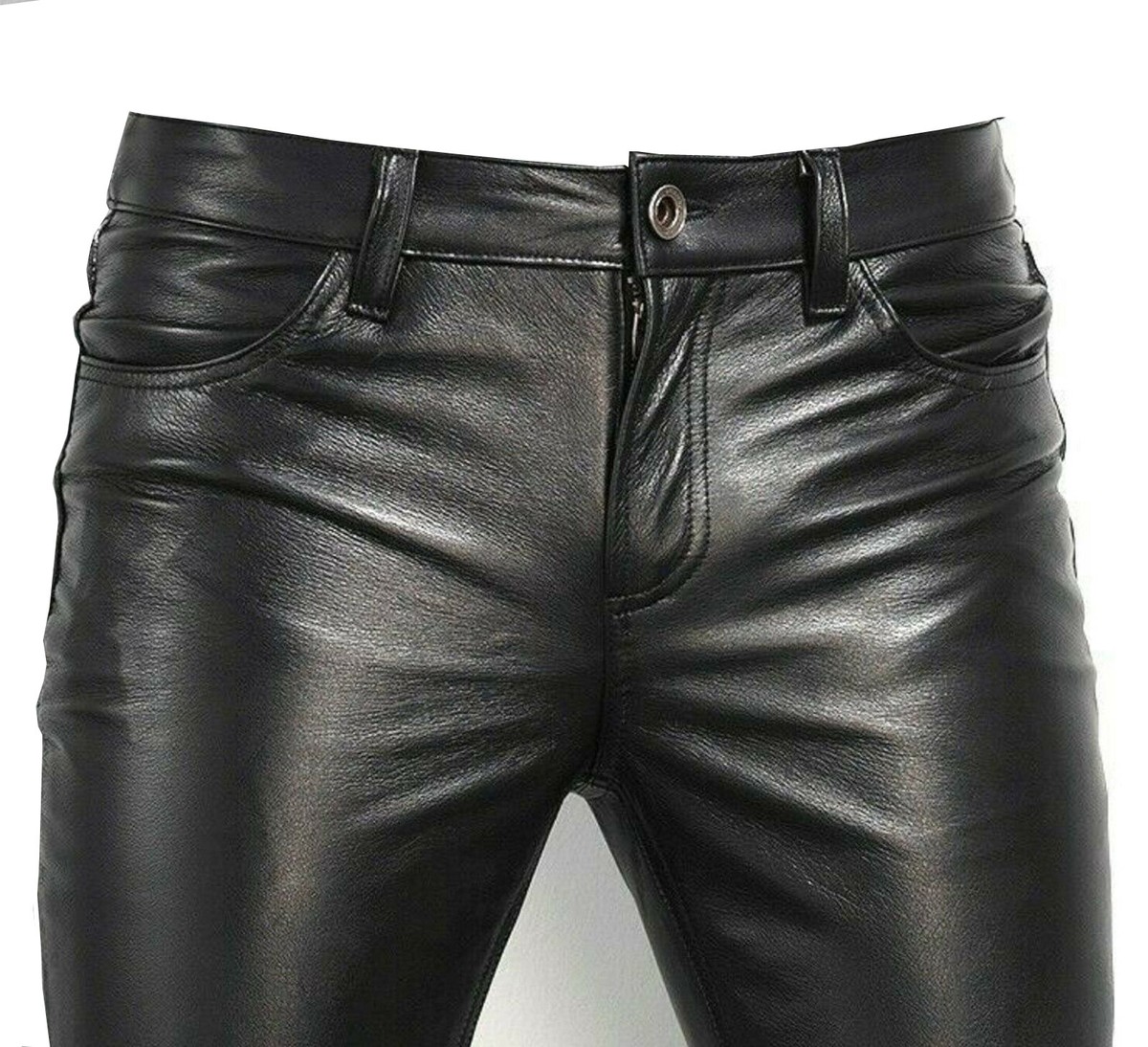 Men's Slim Fit Genuine Cowhide Leather Pants Casual Tight