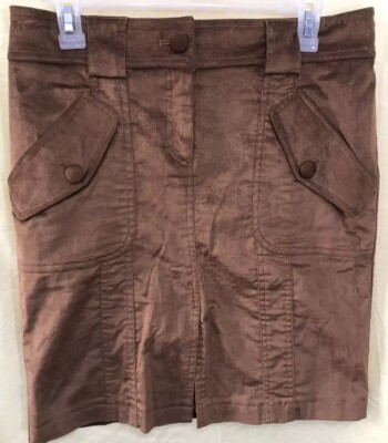 Vtg Cache Thin Corduroy Lined Skirt Brown Sheen Mini Business Y2K  $98 Orig