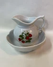 McCoy Pottery Small Pitcher & Basin #7528 Strawberry Fields Pattern Stamped USA