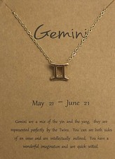 NEW WOMAN'S GOLD ZODIAC SIGN GEMINI MAKE A WISH PENDANT NECKLACE WITH CARD