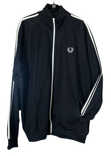 Fred Perry Track Jacket Mens Size XXL Black / White Twin Tape Portugal