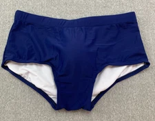 UXH European Brief Style Swim Trunks Mens Small Dark Blue Drawstring Silky Comfy