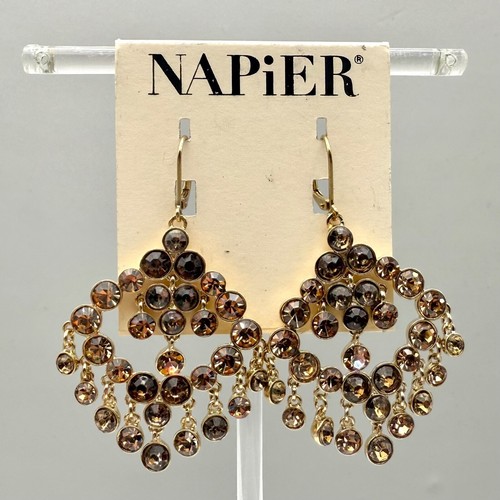 Napier Earrings Glitzy Statement Bronze Crystal Gold Tone Chandelier Dangles - Picture 14 of 16