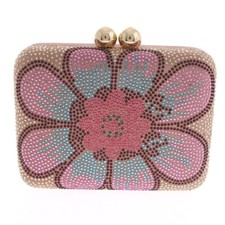 New Gold Metal Rhinestone Pink Satin Clutch Evening Bag KBD134-PNK
