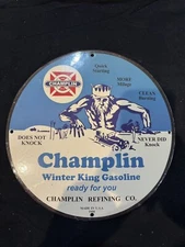 VINTAGE CHAMPLIN REFINING CO. WINTER KING PORCELAIN GAS OIL GARAGE SERVICE SIGN