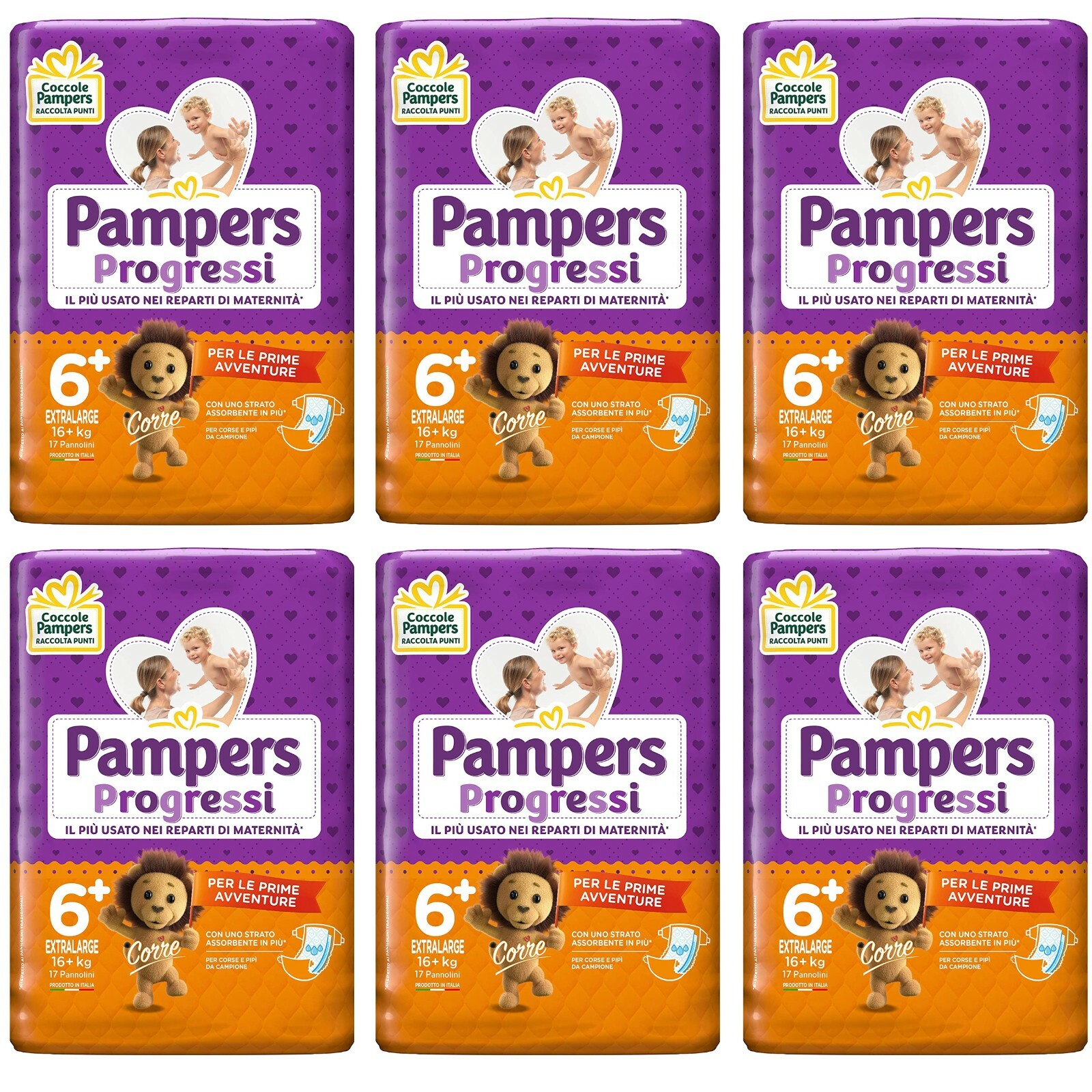 102 Pannolini PAMPERS PROGRESSI Pannolini Bambini taglia 6+ Extralarge 16+ kg