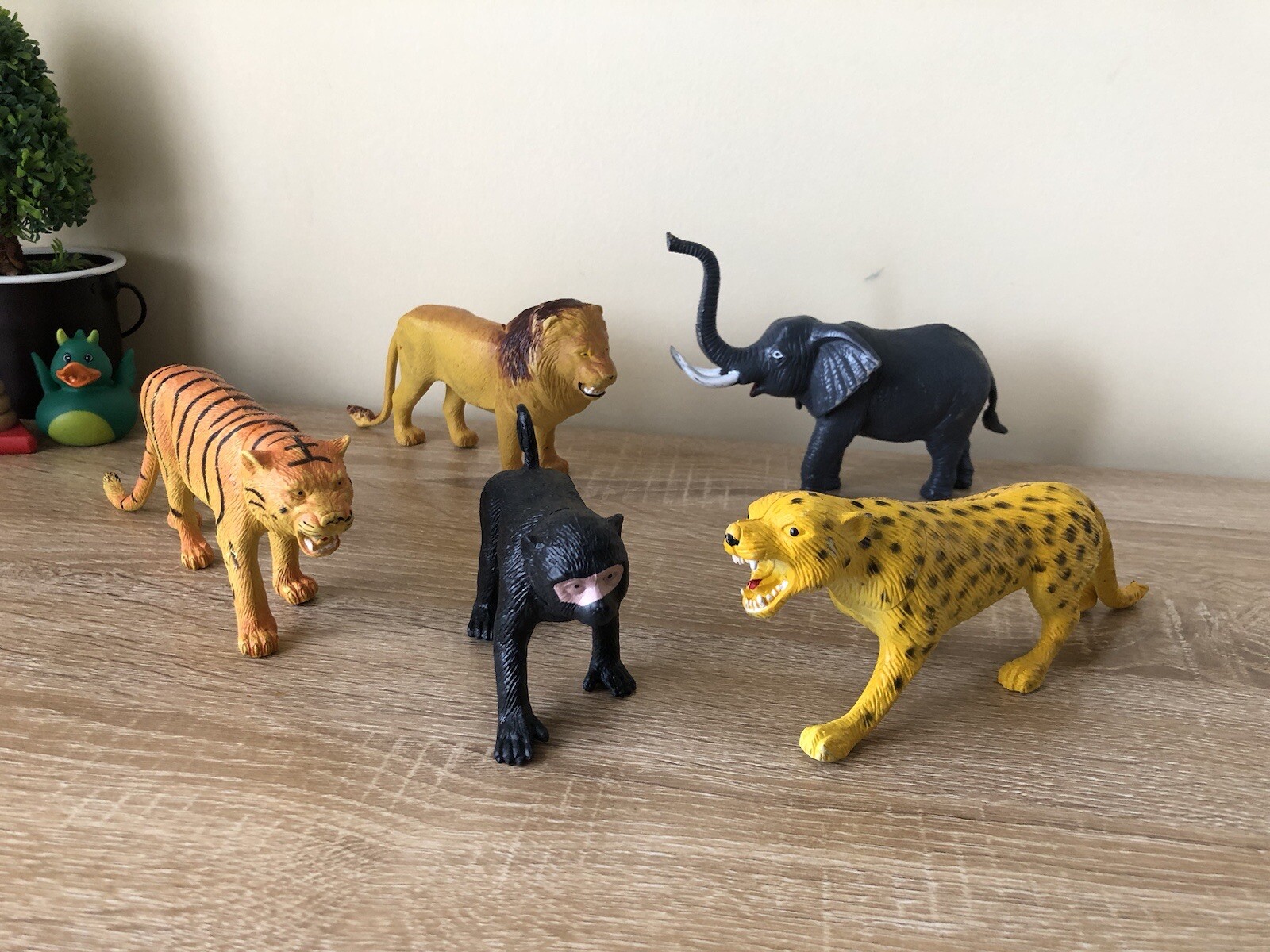 5 X Vintage Wild Animals Hard Rubber Plastic Toy 2000s Lion Tiger