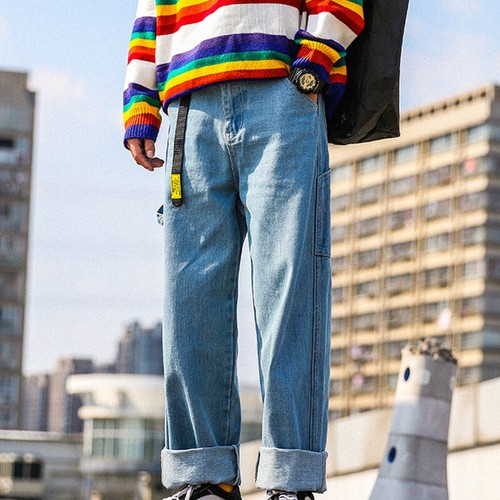 Men Denim Pants Jeans Cargo Straight 