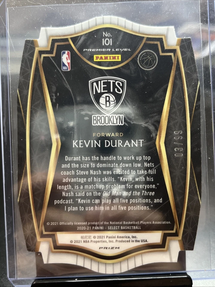 2021 Select Kevin Durant Premier Level Purple Prizm Die Cut /99 SP Brooklyn Nets - Image 2 of 2