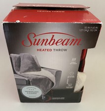 Sunbeam Electric Microplush SHERPA Heated Throw Blanket Red Black Plaid 50X60